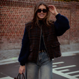 NASHVILLE BROWN/DARK BLUE CHECKERED SLEEVELESS JACKET