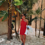 BESAME RED ONE SHOULDER DRESS