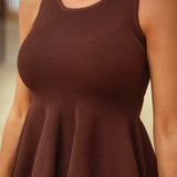 MAGNOLIA BROWN PEPLUM RIBBED TOP