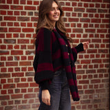 LOST IN THE CITY DARK BLUE/BORDEAUX CARDIGAN WITH SCARF