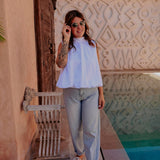 GHIZLANE WHITE OPEN BACK BLOUSE