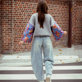 FREYA GREY SWEATER / BLUE FLOWER SLEEVES