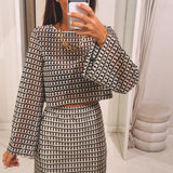 LYSANNE BEIGE/BLACK CROCHET TWO-PIECE SET