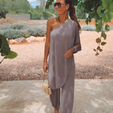 MARISOL TAUPE ONE SHOULDER JUMPSUIT