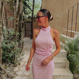 SAN PANCHO LIGHT PINK LACE HALTER DRESS