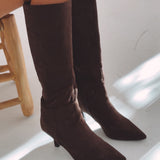 PIA BROWN SUEDE HEEL BOOTS