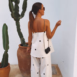 LEONOR ECRU LINEN POLKADOTS TWO-PIECE SET