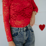 LOVE KILLS RED LACE LONGSLEEVE TOP