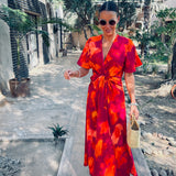 ELMIRA MAGENTA/ORANGE KNOT DRESS