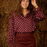 NATASHA BURGUNDY POLKADOTS BLOUSE