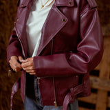 VESTE EN CUIR BORDEAUX PAULA