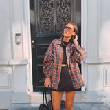 MARJORIE RED/DARK GREY CHECKERED BLOUSE