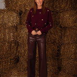 IDRA BURGUNDY WOVEN LEATHER PANTS