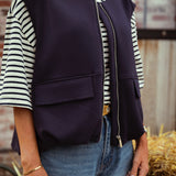 HARPER DARK BLUE SLEEVELESS ZIP JACKET