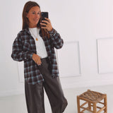GREET BROWN CHECKERED RHINESTONE BLOUSE