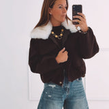 LILIANA CHOCO BROWN FAUX FUR COLLAR JACKET