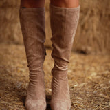 REBECCA BEIGE SUEDE HEEL BOOTS