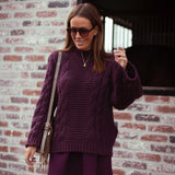 AVERY BURGUNDY CABLE KNIT SWEATER