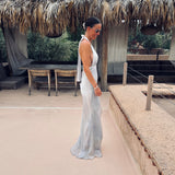 CHAMSA CHIC LIGHT BLUE HALTER DRESS