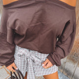 VIXIE BROWN SWEATER WITH A BUILT-IN NECKLACE