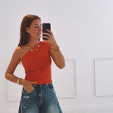 SYLVIE RED ONE SHOULDER TOP
