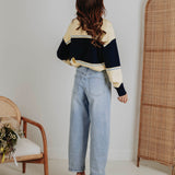 LENTHE YELLOW/DARK BLUE STRIPED POLO SWEATER
