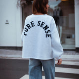 PURE SENSE GREY SWEATER - DARK BLUE LETTERS