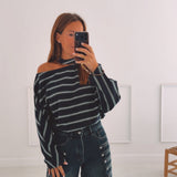 DANAE DARK BLUE STRIPED CUT-OUT SWEATER