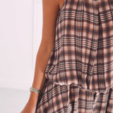 FANNY BROWN CHECKERED HALTER DRESS