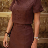 EDITH BROWN SUEDE TWO-PIECE SET