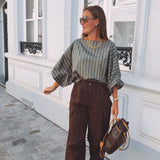 DUSTINE KHAKI STRIPED BLOUSE