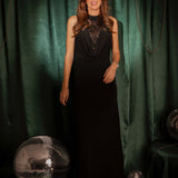 MISTLE LONG BLACK DRAPED DRESS