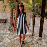 SOL, MAR Y TU DARK BLUE/WHITE STRIPED DRESS