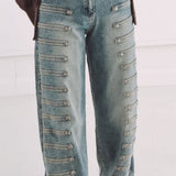 BLUE BUTTON BALLOON JEANS A5241