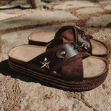 SOLANGE BROWN SHELL SLIPPERS