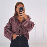 ELEA BURGUNDY CHECKERED BLOUSE