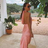 LUCIA CORAL SATIN HALTER DRESS