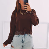 INEZ BROWN LONGSLEEVE SHIRT WITH LACE