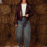 SELWYN BURGUNDY SHINY LEATHER JACKET