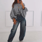 CHESTINA GREY STRIPED PULLOVER