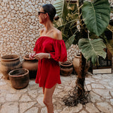 BRISA LATINA RED OFF SHOULDER LINEN DRESS