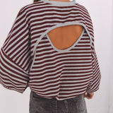 SEVERINE GREY/BORDEAUX STRIPED SWEATER