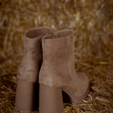 MADELEINE BEIGE SUEDE HEEL BOOTS
