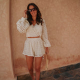 RAFIQ ECRU CROCHET BLOUSE