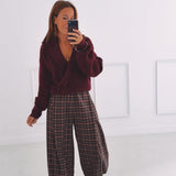 MALIA KHAKI/BROWN CHECKERED PANTS
