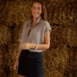 AURIELLE TAUPE KNITTED ZIP SWEATER