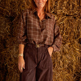 YOLANDA BROWN CHECKERED BLOUSE