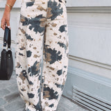 BEIGE COW PRINT BALLOON JEANS W3832-7