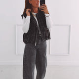 BRIELLE BROWN/DARK GREY CHECKERED SLEEVELESS JACKET