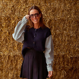 LOUELLA DARK BLUE DIAMOND SLEEVES CARDIGAN